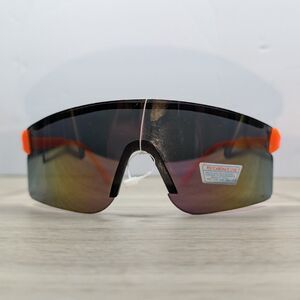 Retro Shield Sunglasses Neon Orange Wrap Mirrored Lens Sport UV